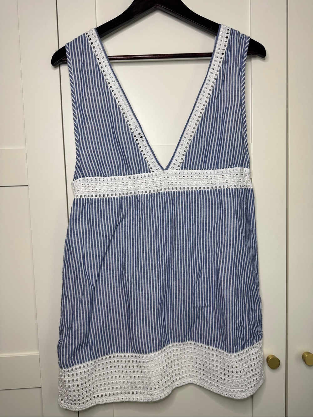 J. Crew Striped Eyelet Swim Tunic Cover-Up Dress Linen/Cotton Blend Size Small - Picture 9 of 15